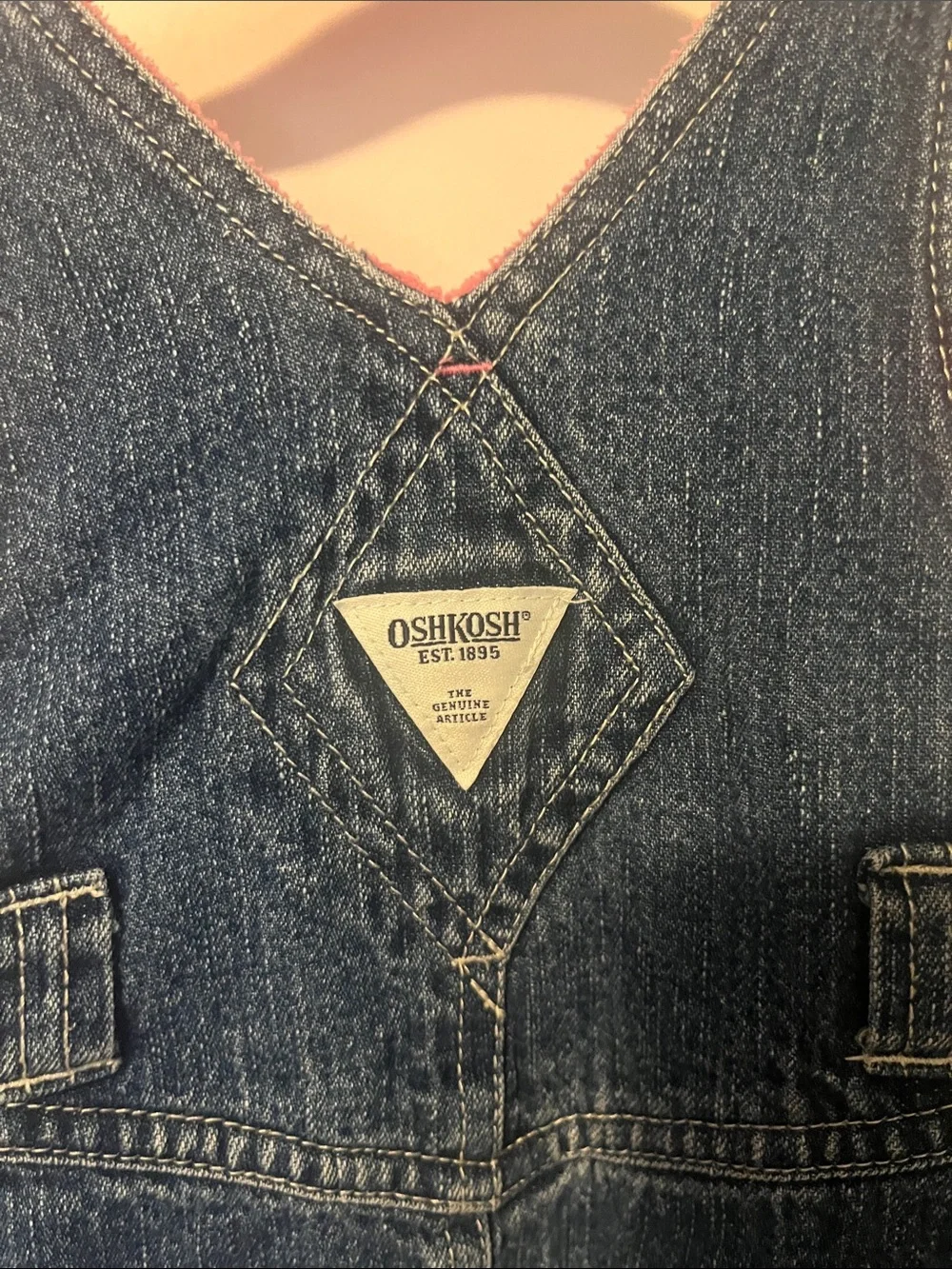 OshKosh B'gosh Dark Blue Denim Overall Dress with Pink Embroidery